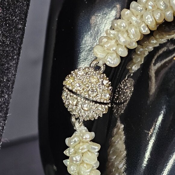 Authentic Freshwater Pearl Necklace And Bracelet Set Diamond ? Clasps VTG Read - Picture 4 of 13
